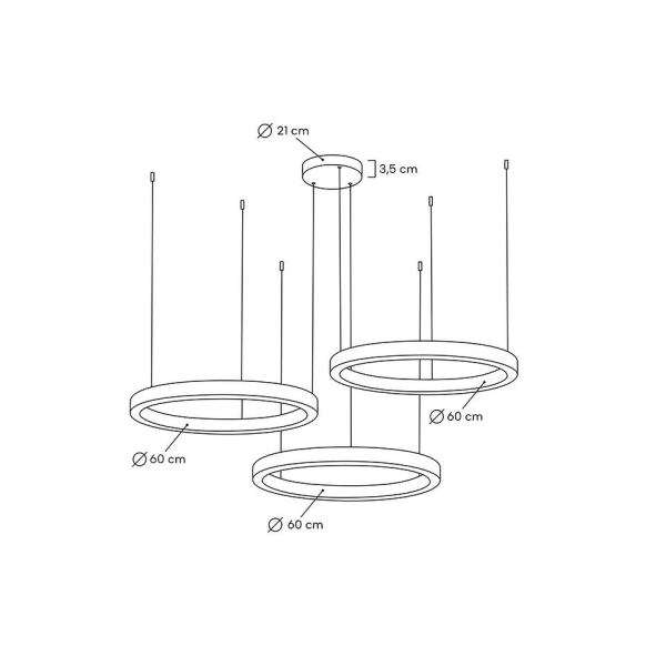 Lampa wisząca RING 60 + 60 + 60 złota na jednej podsufitce